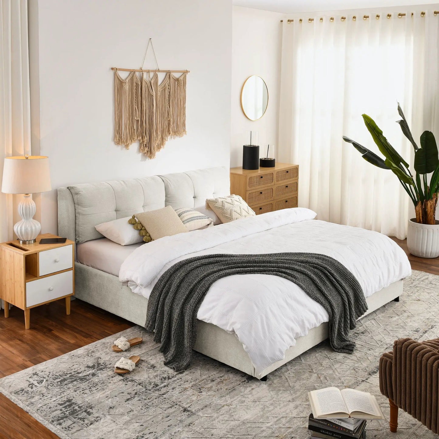 Storage upholstered hydraulic platform bed with integrated headboard by Unique Piece Furniture on Tampa Home & Garden Store