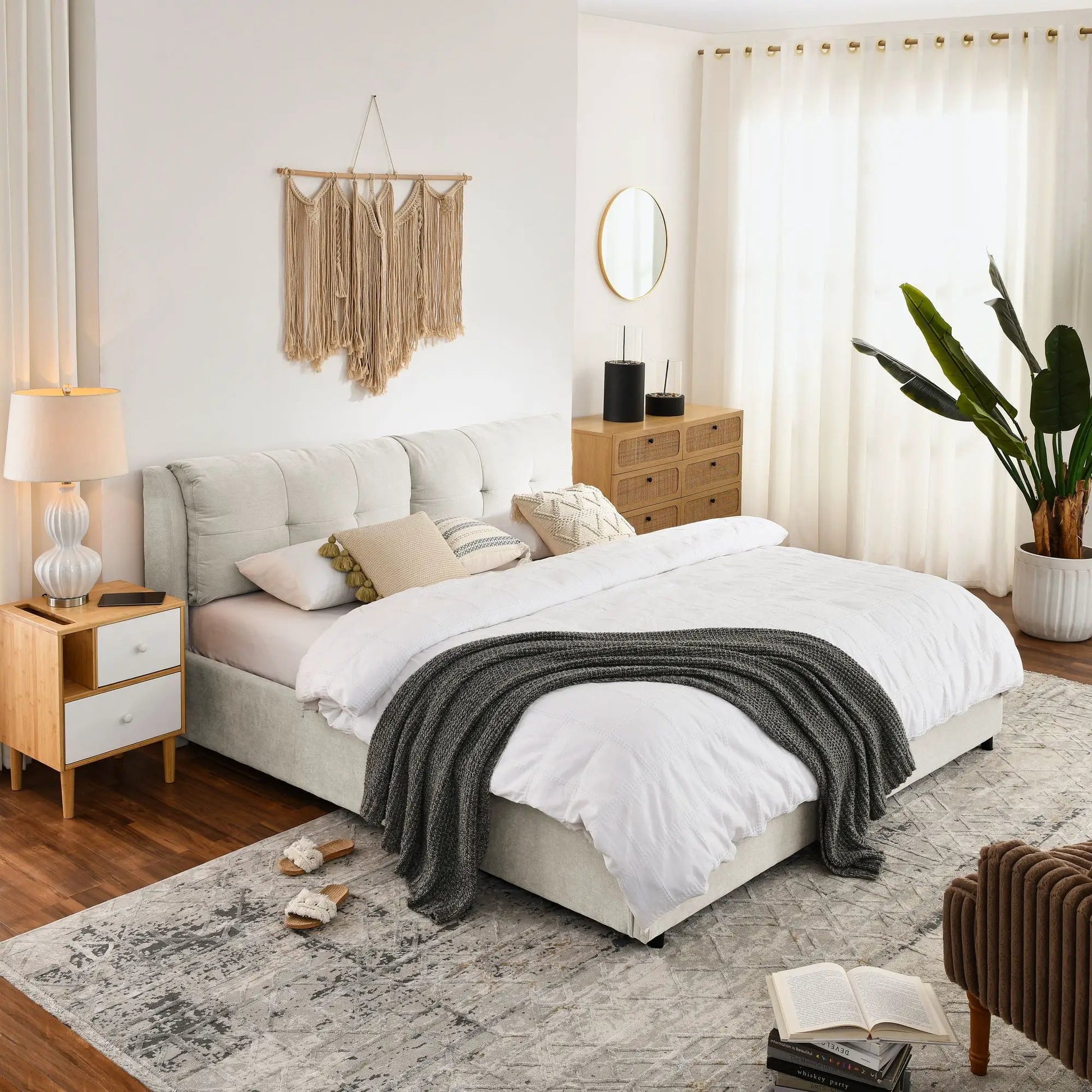 Storage upholstered hydraulic platform bed with integrated headboard by Unique Piece Furniture on Tampa Home & Garden Store