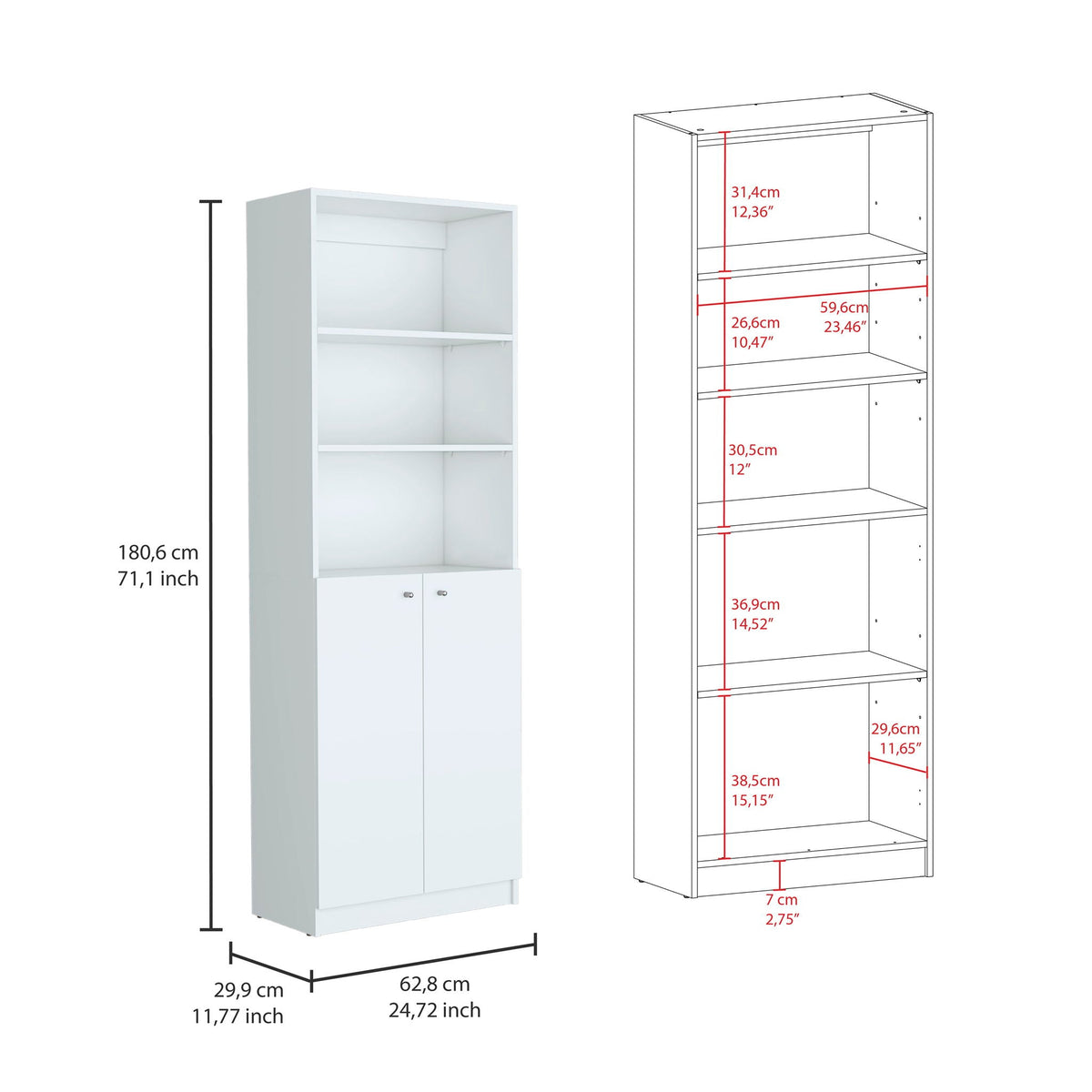 3 Piece Living Room Set with Bookcases in White, tall cabinet with shelves, HouseOfZazla on Tampa Home & Garden Store