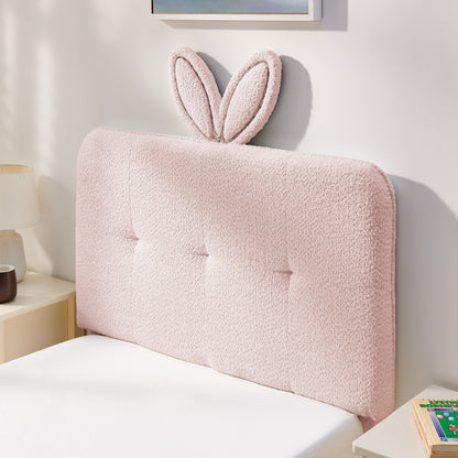 Twin size kids upholstered bed in pink boucle fabric with oversized rabbit ear headboard on Tampa Home & Garden Store