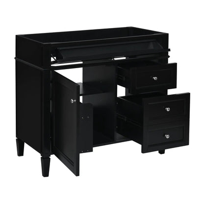 Black bathroom vanity base with two drawers and a tip-out drawer, chrome knobs on Tampa Home & Garden Store