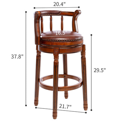 Wooden Bar Stool With a Cow Hide Swivel Seat Back