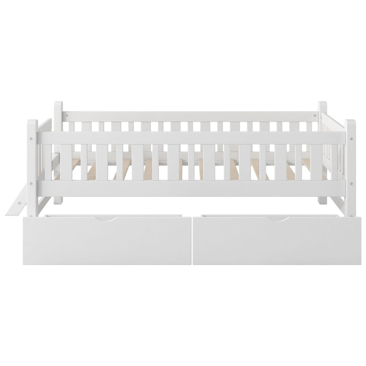 White platform bed with guardrails and two under-bed drawers HouseOfZazla storage bed on Tampa Home & Garden Store
