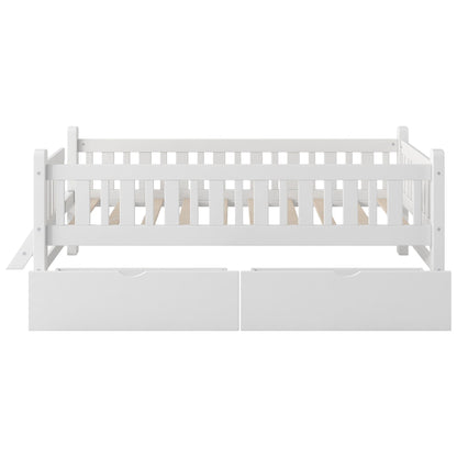 White platform bed with guardrails and two under-bed drawers HouseOfZazla storage bed on Tampa Home & Garden Store