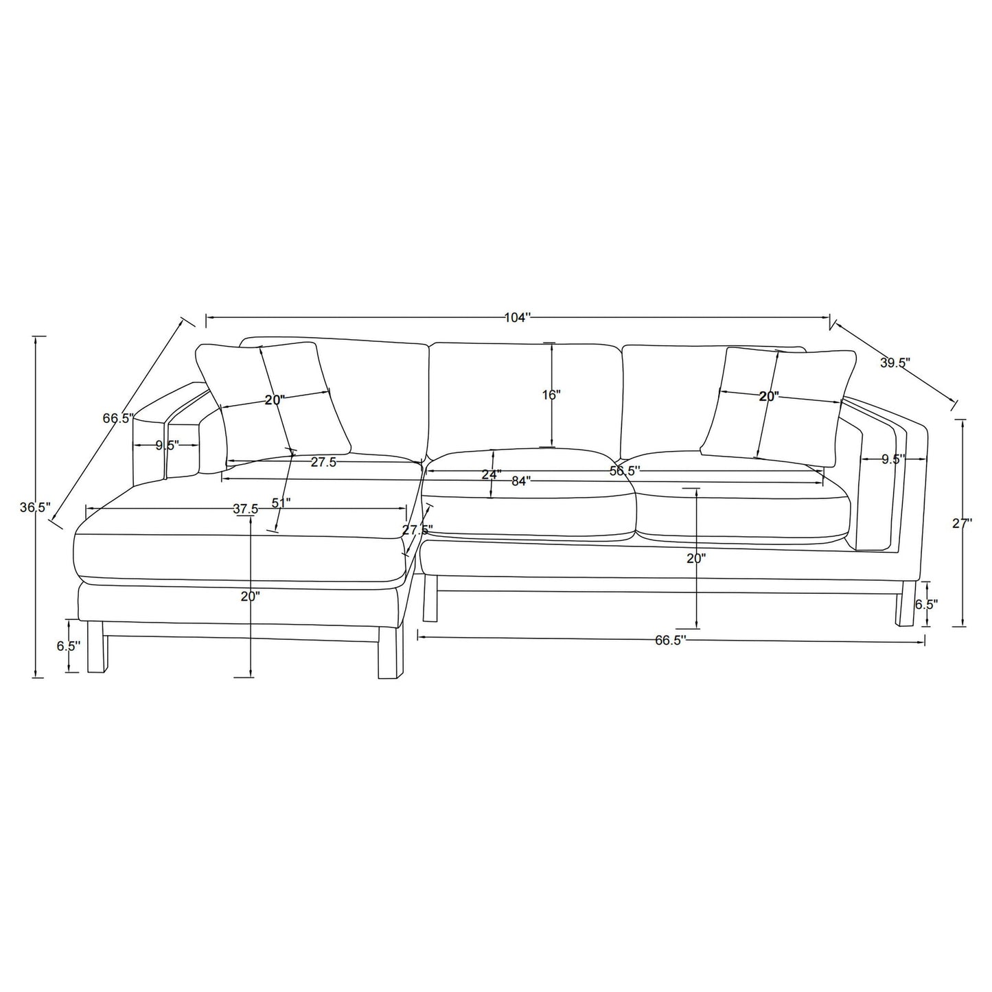 O'Brien sectional sofa with left chaise in sand by HouseOfZazla, stationary sectional on Tampa Home & Garden Store