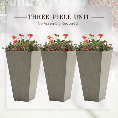 Outsunny 3-pack tall gray planters with drainage holes housing red flowering plants, HouseOfZazla on Tampa Home & Garden Store