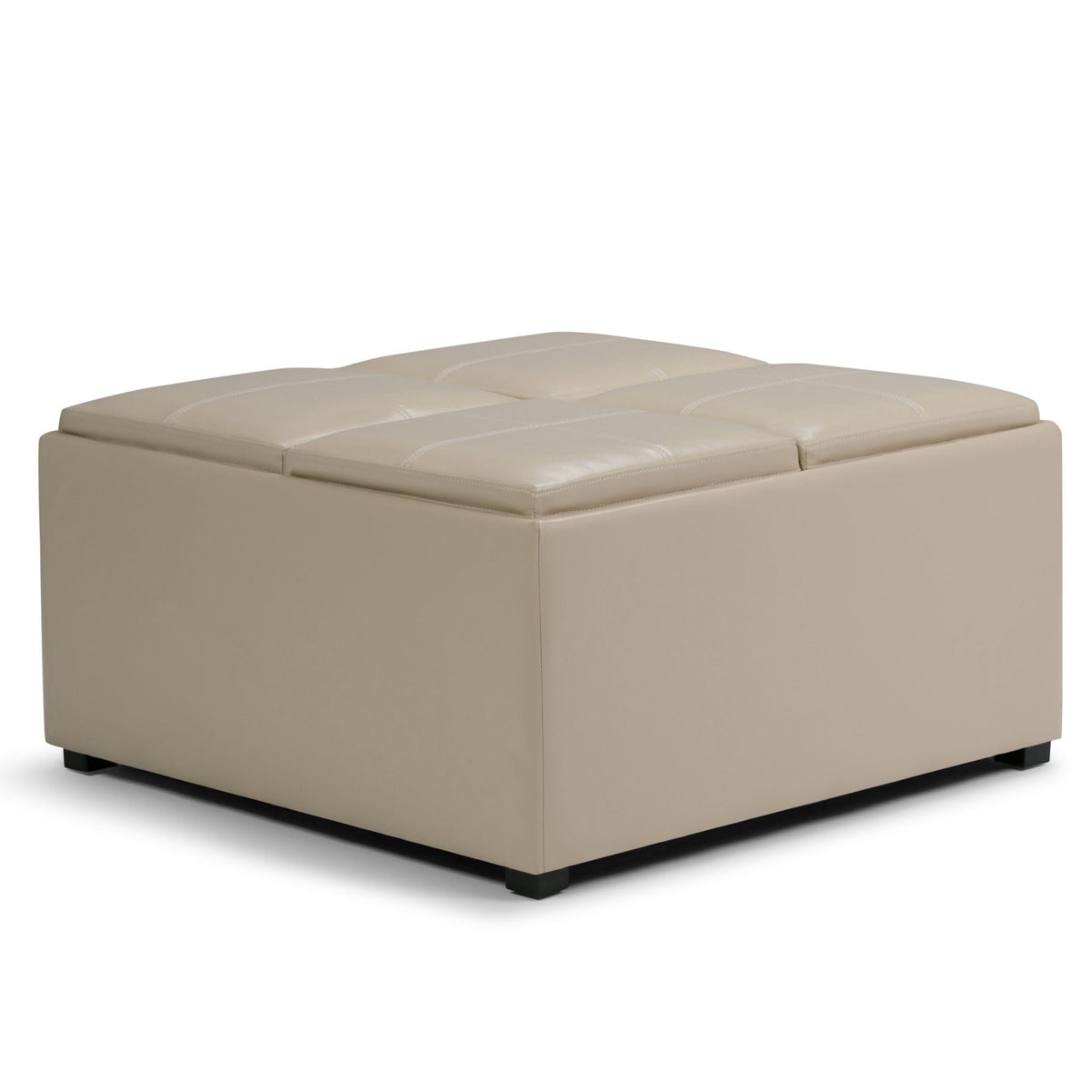 Avalon Square Ottoman with Trays beige faux leather, black feet HouseOfZazla on Tampa Home & Garden Store