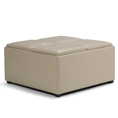 Avalon square storage ottoman beige leather with stitched top by Unique Piece Furniture on Tampa Home & Garden Store
