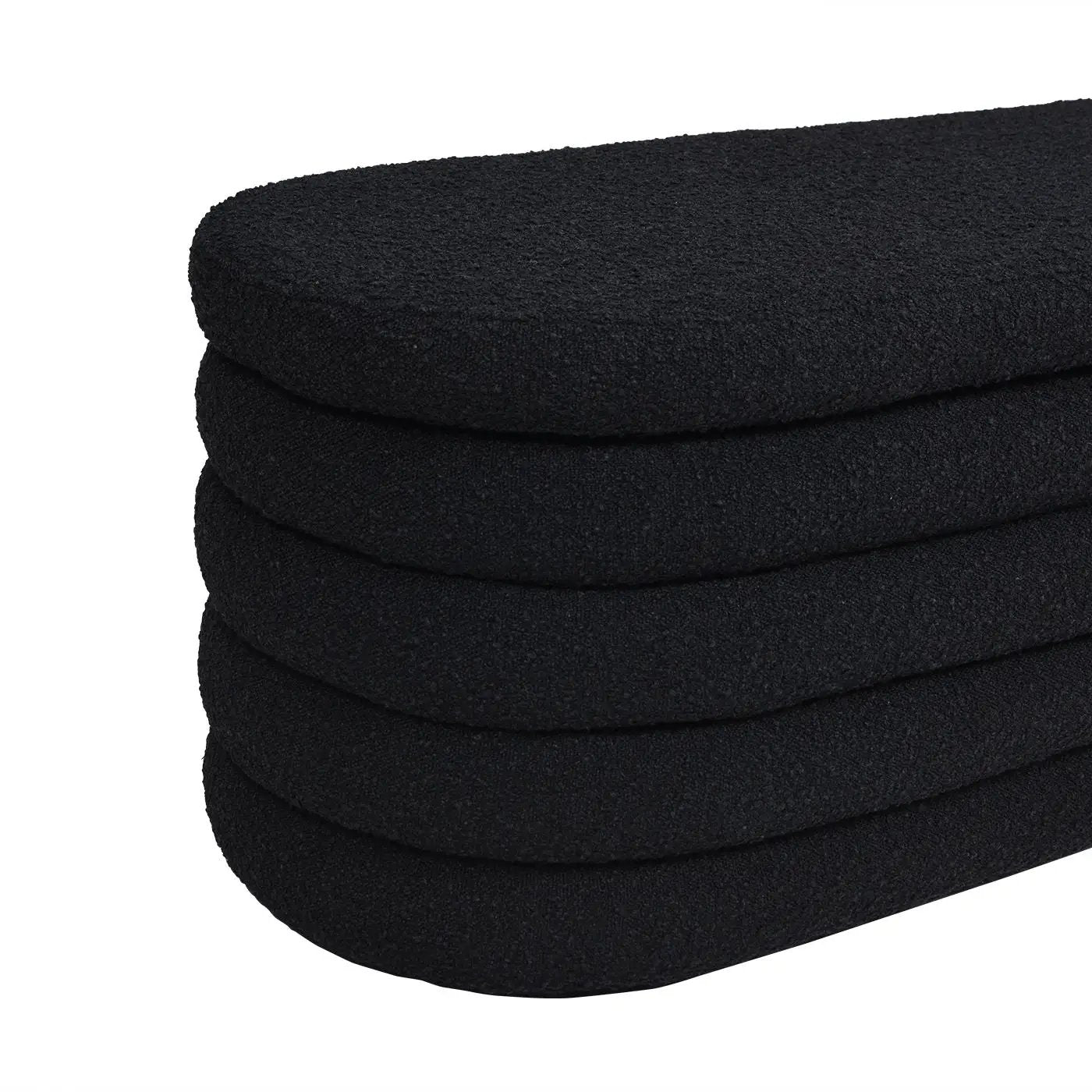 Fuji upholstered oval storage bench cushions stack in black textured fabric on Tampa Home & Garden Store