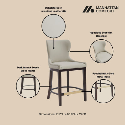 Blair Counter Stool with Backrest by HouseOfZazla, beige leatherette on dark walnut frame on Tampa Home & Garden Store