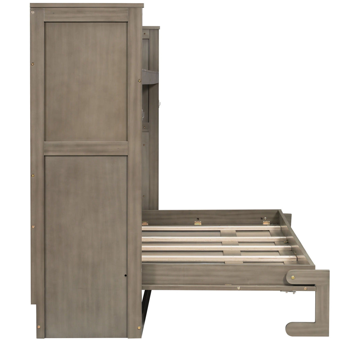 Murphy bed with desk by HouseOfZazla in gray wood finish with LED light and USB charging on Tampa Home & Garden Store