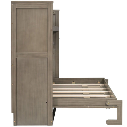 Murphy bed with desk by HouseOfZazla in gray wood finish with LED light and USB charging on Tampa Home & Garden Store
