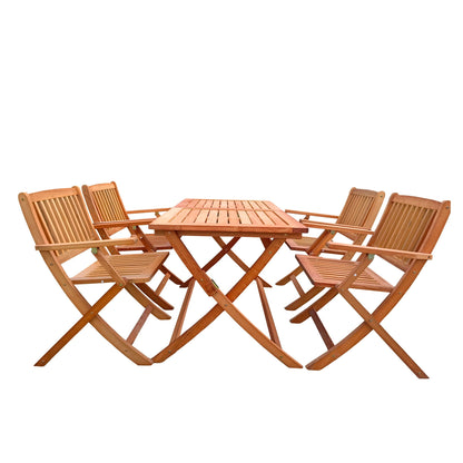 5 Piece Teak Patio Dining Set with Folding Chairs