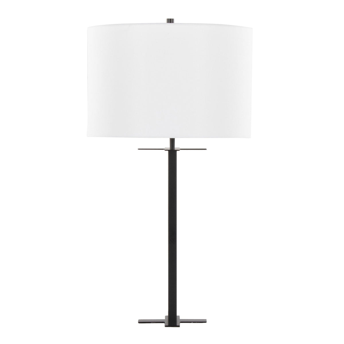 Cosmo Contemporary Table Lamp by HouseOfZazla, white fabric shade, dark metal base on Tampa Home & Garden Store