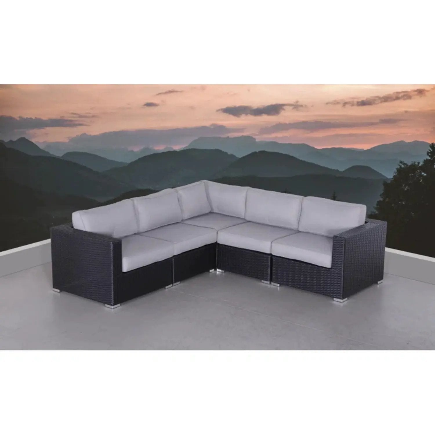 Wicker patio stationary sectional by Unique Piece Furniture with light gray Sunbrella cushions on Tampa Home & Garden Store