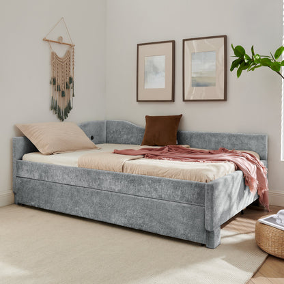 Full Size Curved Round Edge Padded Backrest Daybed gray upholstered bed by HouseOfZazla on Tampa Home & Garden Store