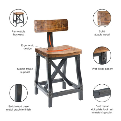 Industrial Counter Stool with Back Acacia Amber