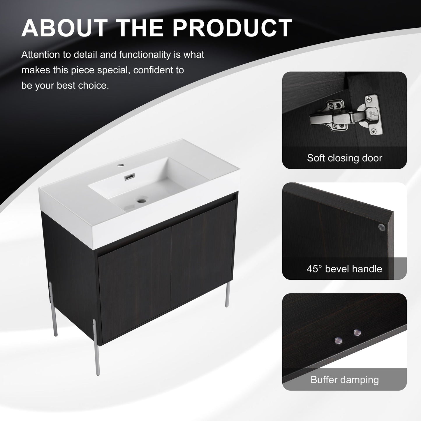 HouseOfZazla freestanding bathroom vanity with resin sink in dark wood storage cabinet on Tampa Home & Garden Store