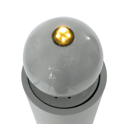 Light gray metal outdoor fountain sphere with integrated LED lights on Tampa Home & Garden Store