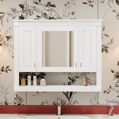 Wall Mounted Cabinet with Mirror and Open Shelf