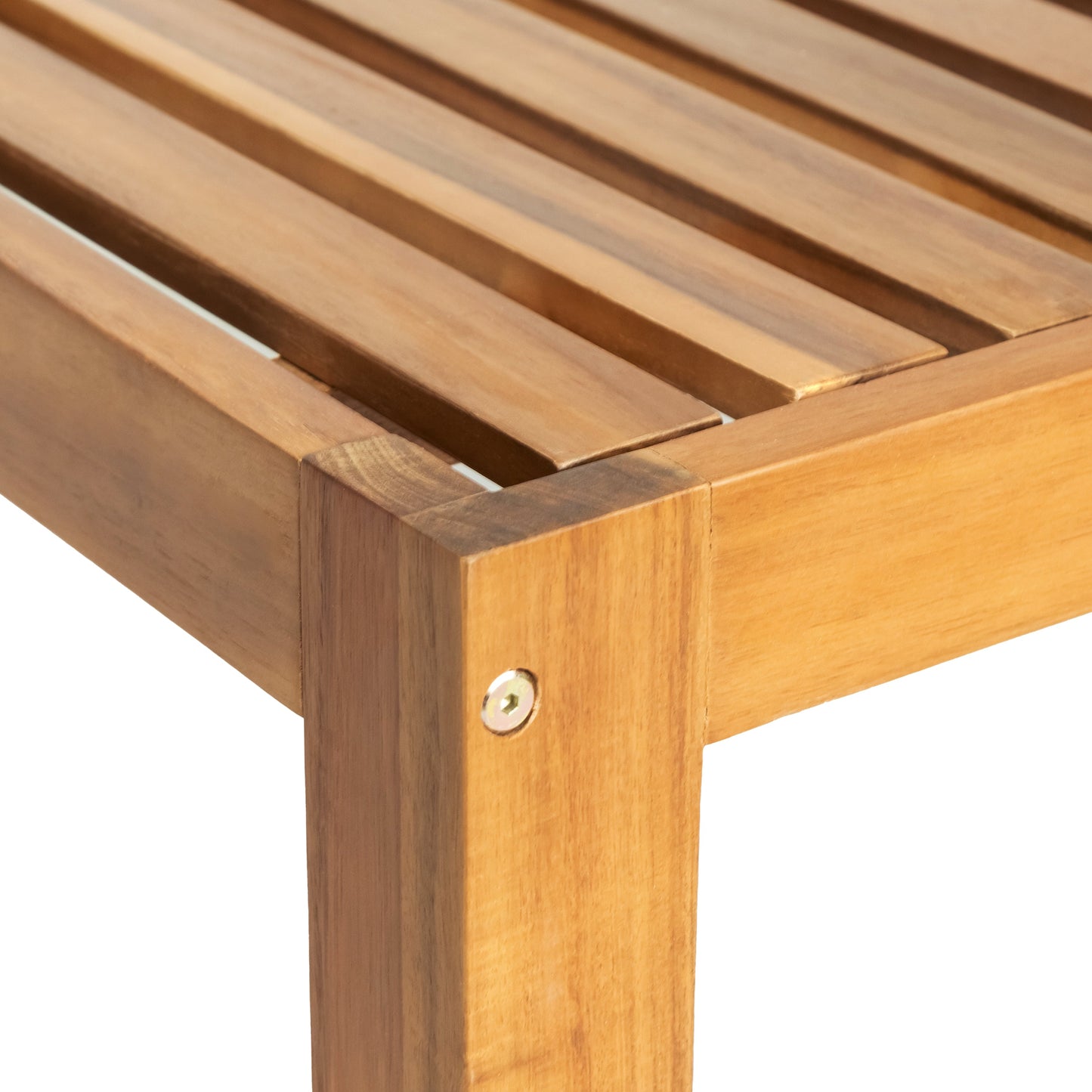 TOPMAX outdoor wood sectional frame close-up with slatted brown wood and exposed screws on Tampa Home & Garden Store