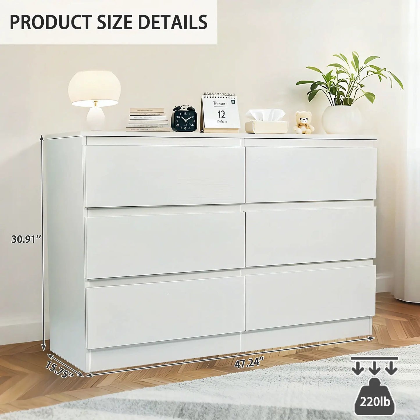 Six Drawer Dresser with Spacious Countertop