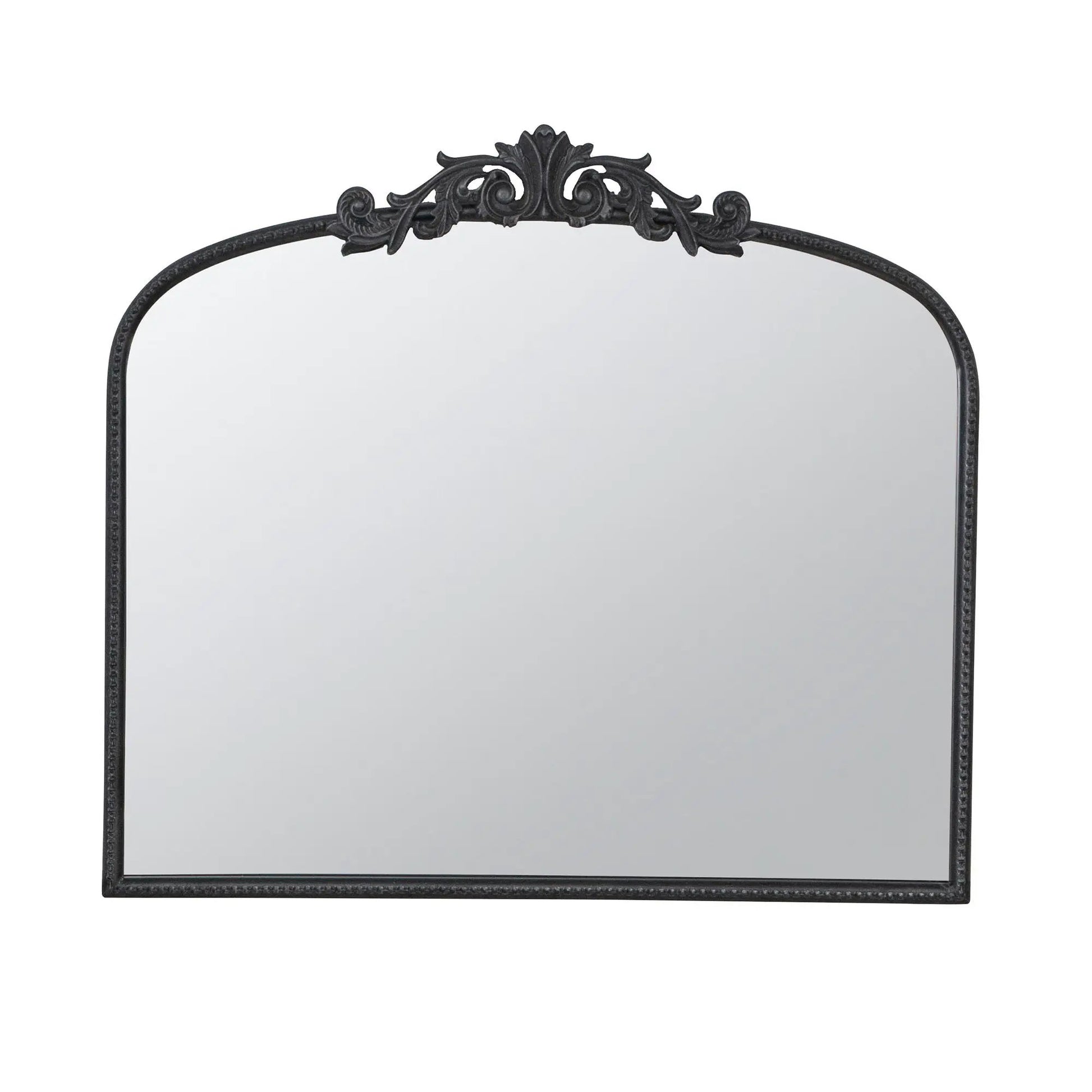 Arch Mirror with black ornate metal frame and Baroque crest by Unique Piece Furniture on Tampa Home & Garden Store