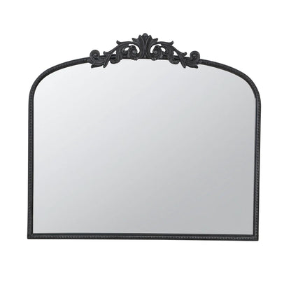 Arch Mirror with black ornate metal frame and Baroque crest by Unique Piece Furniture on Tampa Home & Garden Store