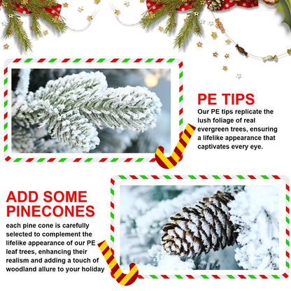 2FT Flocked Christmas Tree with Pot Base collage of snow-dusted pine branches and pinecones on Tampa Home & Garden Store