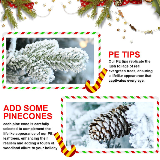 2FT Flocked Christmas Tree with Pot Base collage of snow-dusted pine branches and pinecones on Tampa Home & Garden Store