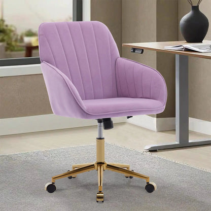 Adjustable ergonomic swivel office chair in lavender fabric with a gold base on Tampa Home & Garden Store