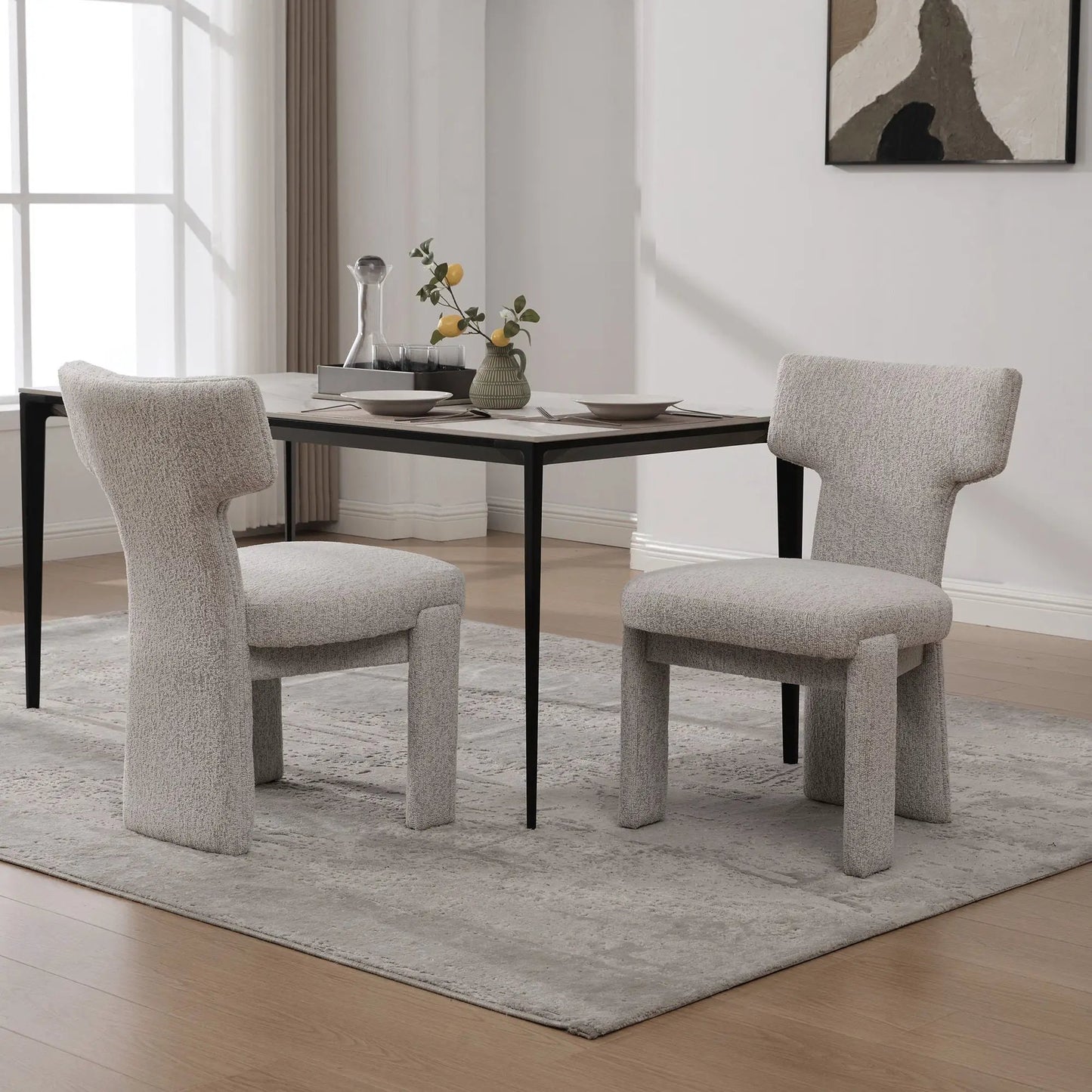 Armless Curved Back Accent Chairs, set of 2 in gray fabric with black metal legs on Tampa Home & Garden Store