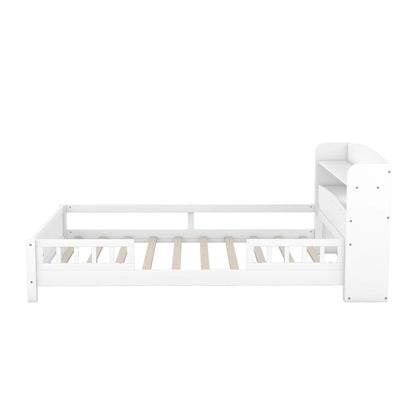 Wood Platform Bed With Led Light and Guardrail