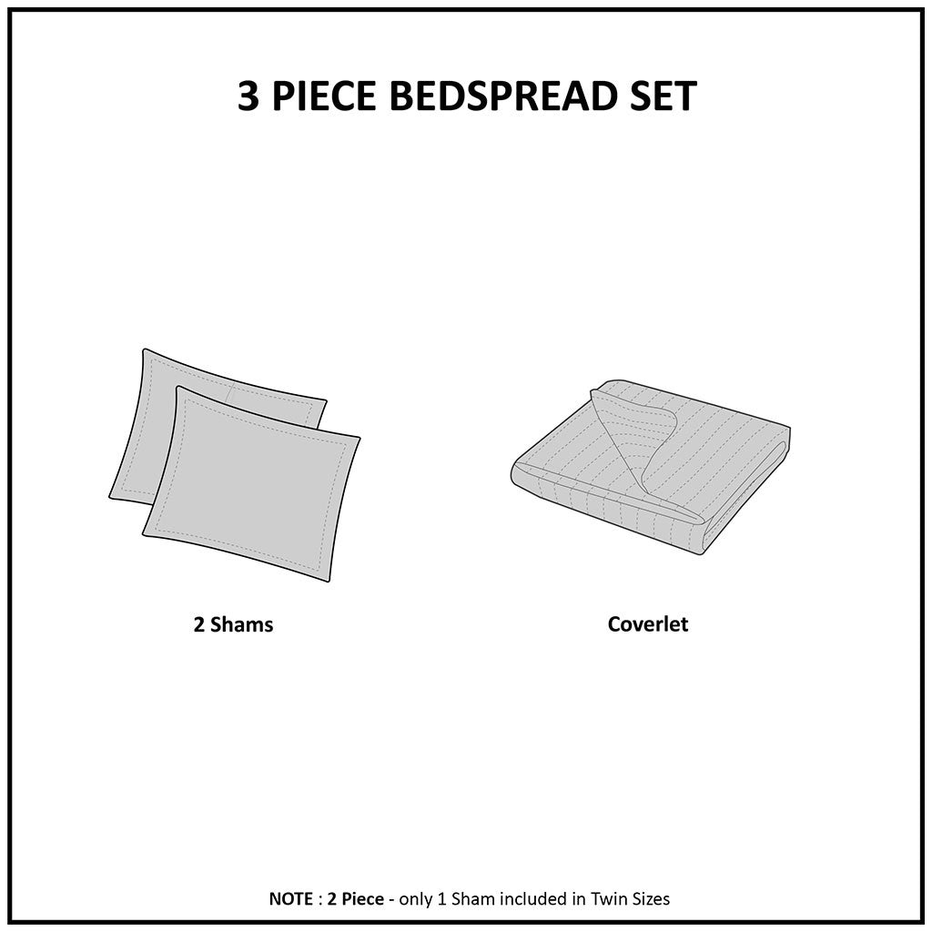 3 Piece Split Corner Pleated Quilted Bedspread Set with 2 shams and a coverlet HouseOfZazla on Tampa Home & Garden Store