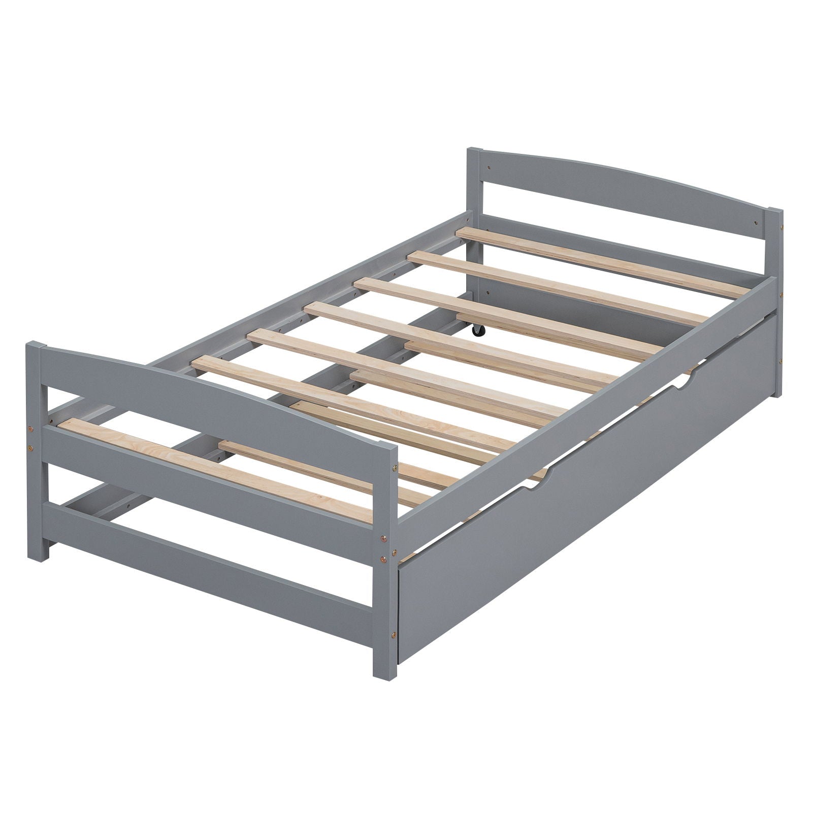 HouseOfZazla gray platform bed frame with trundle and wood slat foundation on Tampa Home & Garden Store