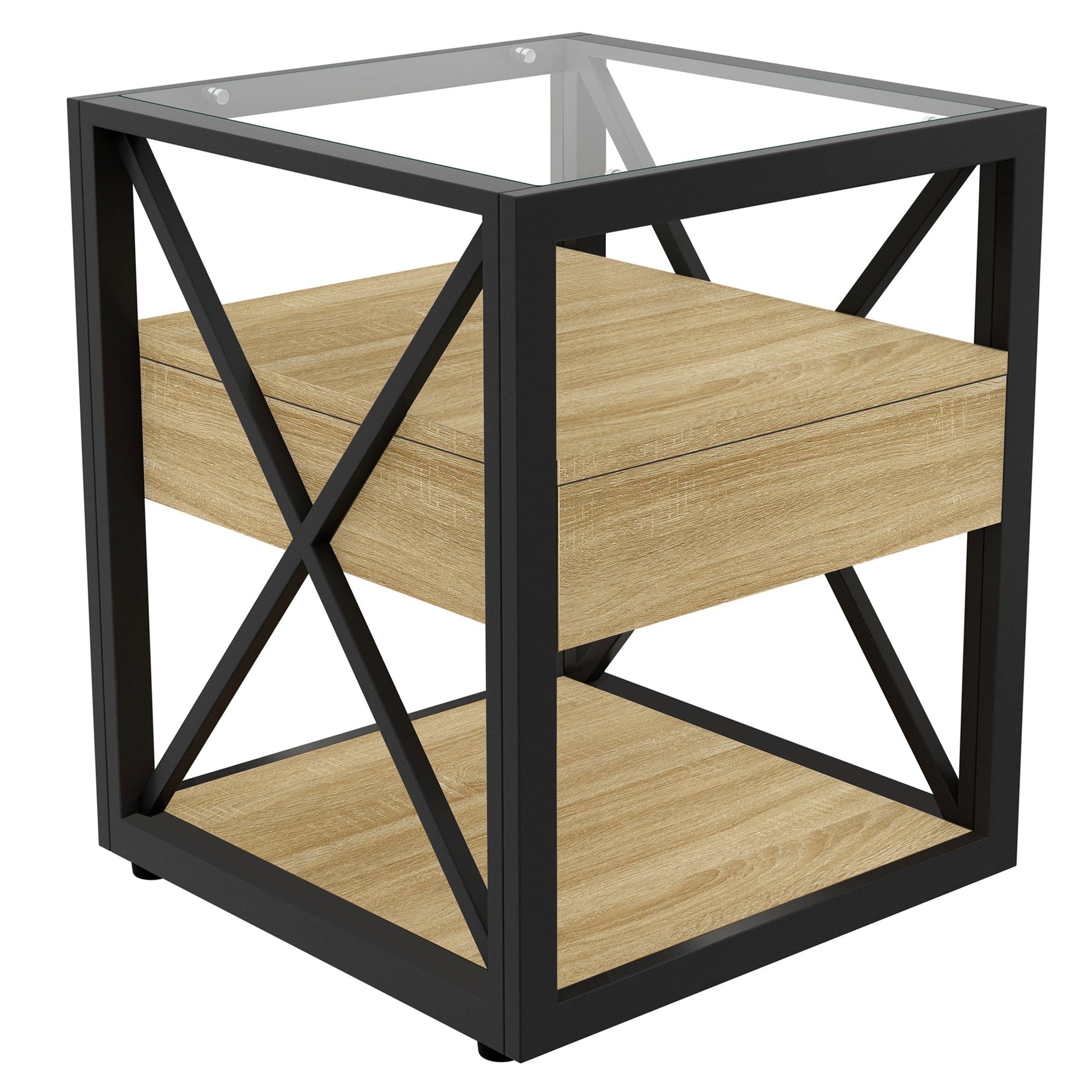 Set of 2 modern end tables with drawer, black metal frame, glass top by HouseOfZazla on Tampa Home & Garden Store