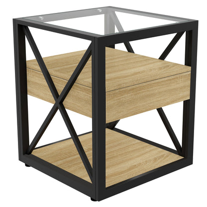 Set of 2 modern end tables with drawer, black metal frame, glass top by HouseOfZazla on Tampa Home & Garden Store