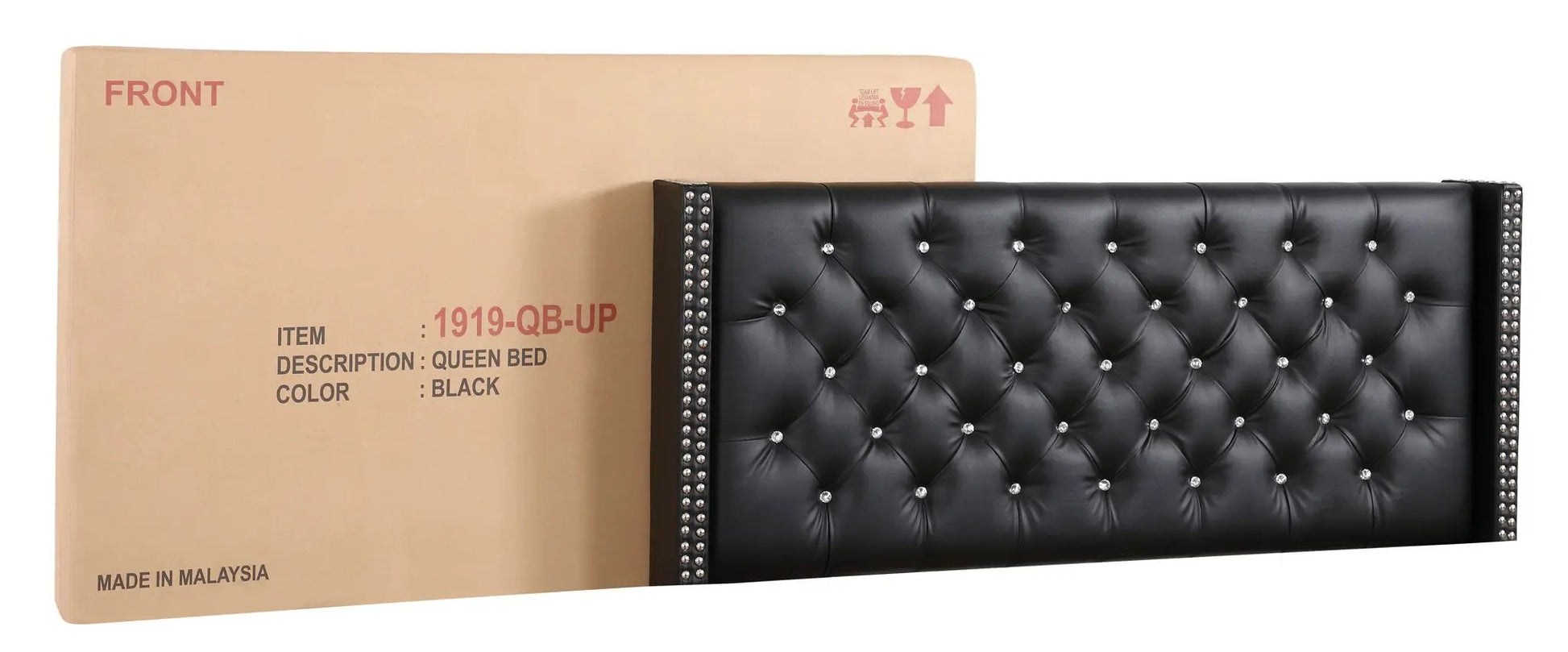 Upholstered bed headboard in black faux leather with nailhead trim Unique Piece Furniture on Tampa Home & Garden Store