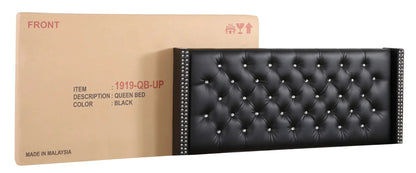 Upholstered bed headboard in black faux leather with nailhead trim Unique Piece Furniture on Tampa Home & Garden Store
