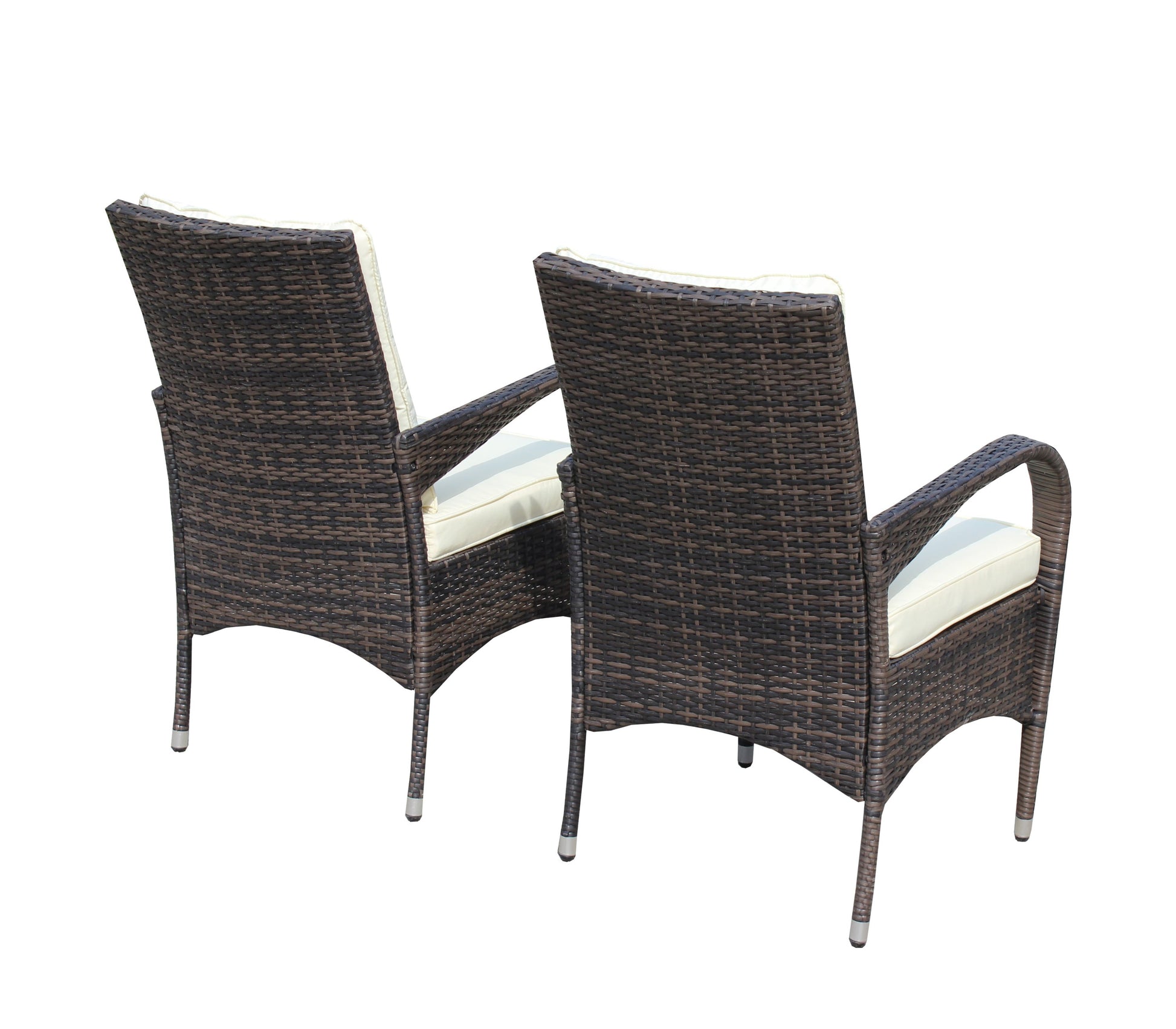2-Piece Liberatore Dining Chairs with Beige Cushions and dark brown wicker outdoor set on Tampa Home & Garden Store