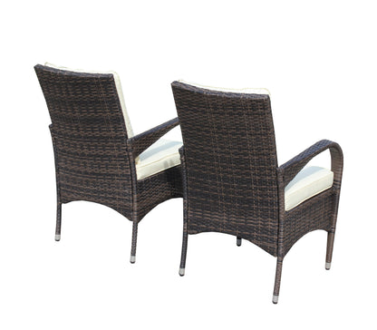 2-Piece Liberatore Dining Chairs with Beige Cushions and dark brown wicker outdoor set on Tampa Home & Garden Store