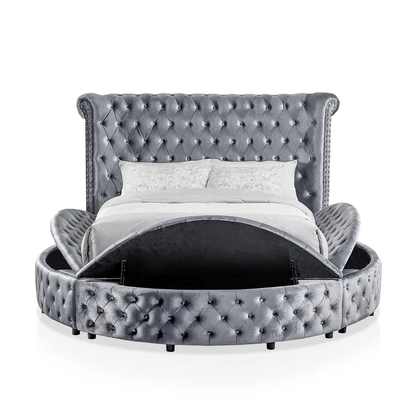 Glam Button Tufted Wingback Bed With USB Ports