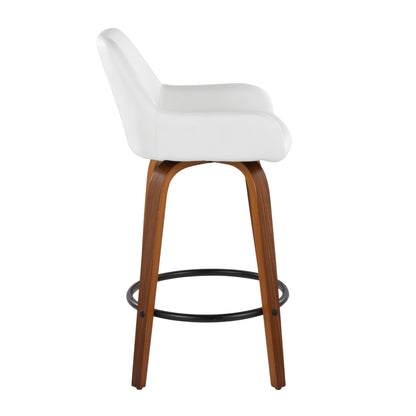 White faux-leather swivel counter stool set with round footrest, wood legs by HouseOfZazla on Tampa Home & Garden Store