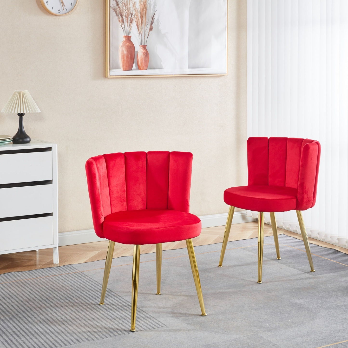 Ergonomic Dining Chair Set of 2 in red velvet with gold metal legs on Tampa Home & Garden Store