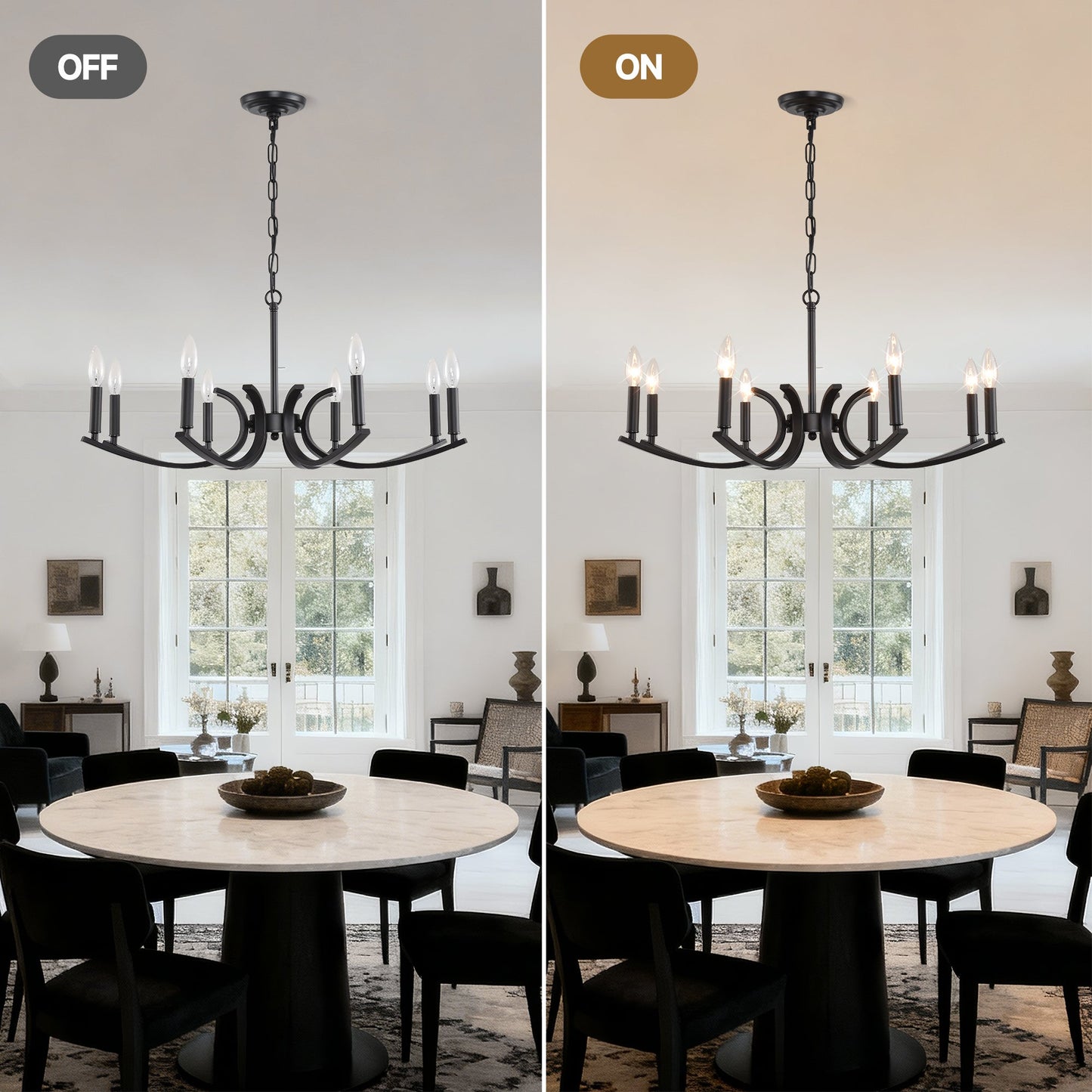 8-Light Farmhouse Chandelier black metal by HouseOfZazla, ceiling-hung with candle bulbs on Tampa Home & Garden Store