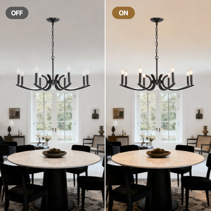 8-Light Farmhouse Chandelier black metal by HouseOfZazla, ceiling-hung with candle bulbs on Tampa Home & Garden Store