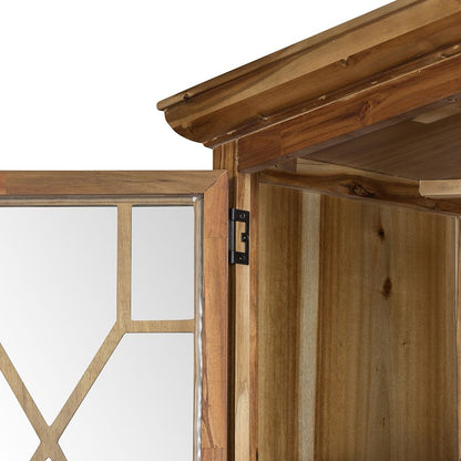 Solid acacia wood accent cabinet with glass pane doors, natural finish, HouseOfZazla on Tampa Home & Garden Store
