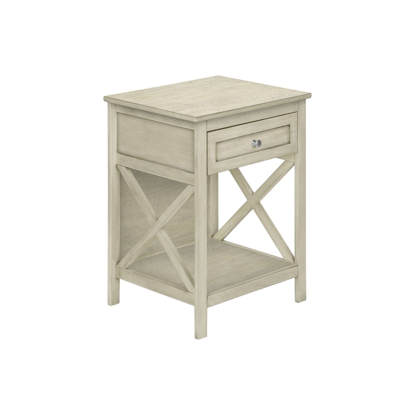 Accent End Table with 2-tier shelves and a storage drawer in beige, Unique Piece Furniture on Tampa Home & Garden Store