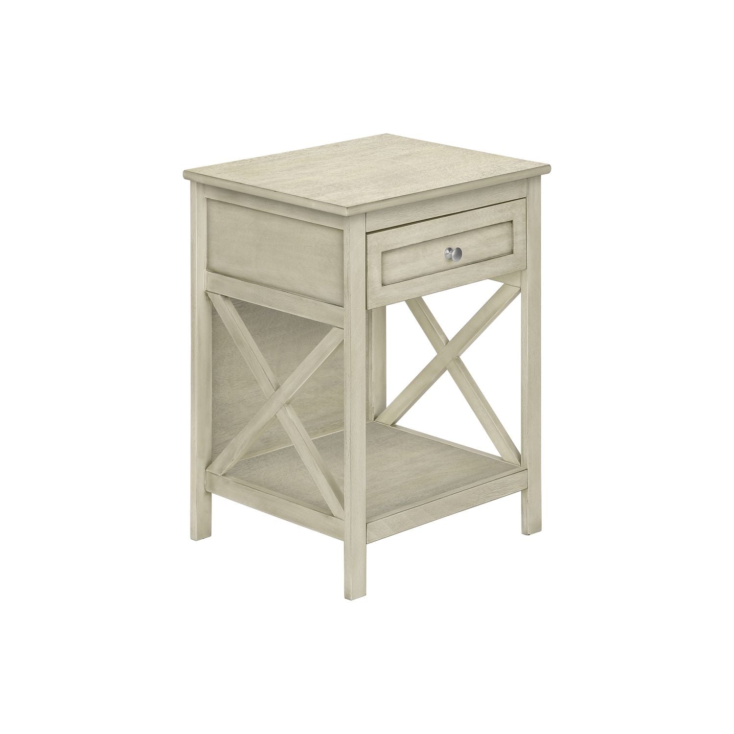 Accent End Table with 2-tier shelves and a storage drawer in beige, Unique Piece Furniture on Tampa Home & Garden Store