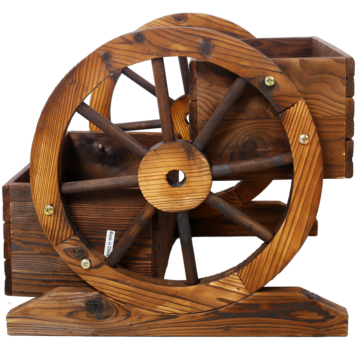 Wooden wagon planter box with wheels brown-stained wood HouseOfZazla on Tampa Home & Garden Store